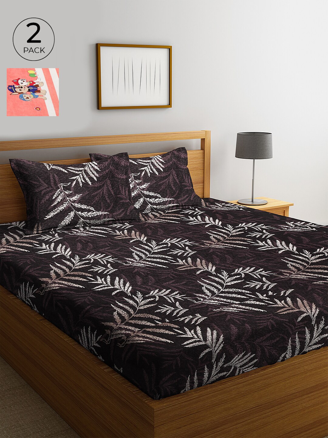 

KLOTTHE 210 TC Cotton 2 King Bedsheet with 4 Pillow Covers, Brown