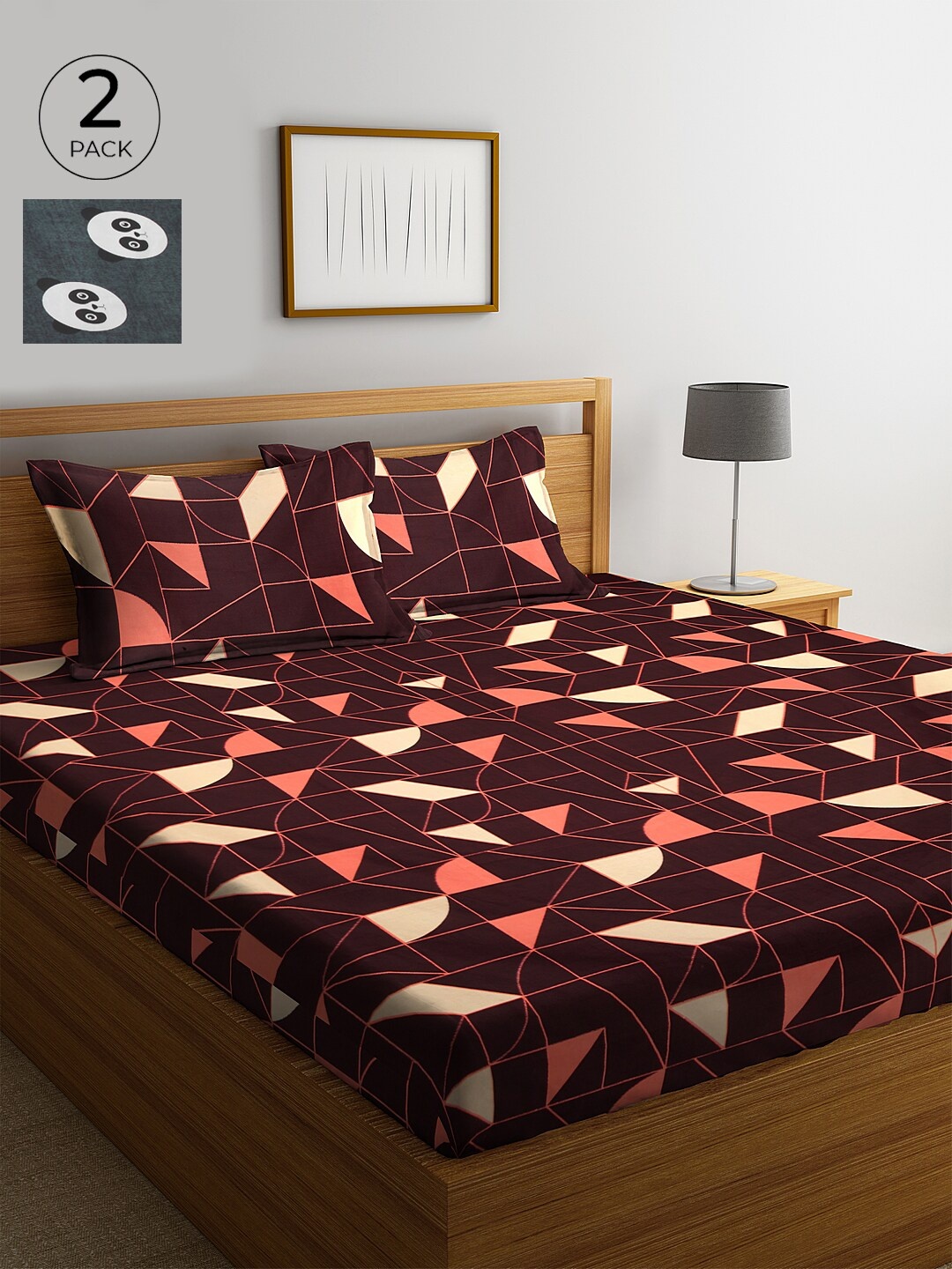 

KLOTTHE Maroon & Green Geometric 210 TC Cotton 2 King Bedsheet with 4 Pillow Covers