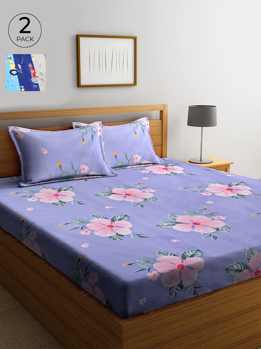

KLOTTHE 210 TC Cotton 2 King Bedsheet with 4 Pillow Covers, Lavender