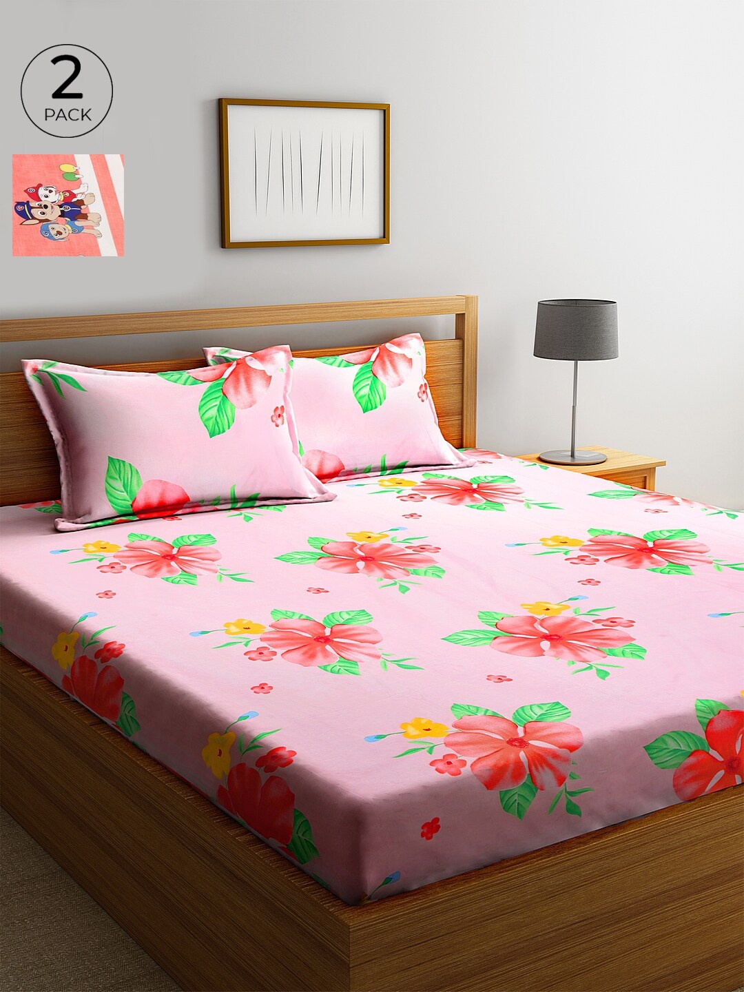 

KLOTTHE 210 TC Cotton 2 King Bedsheet with 4 Pillow Covers, Pink