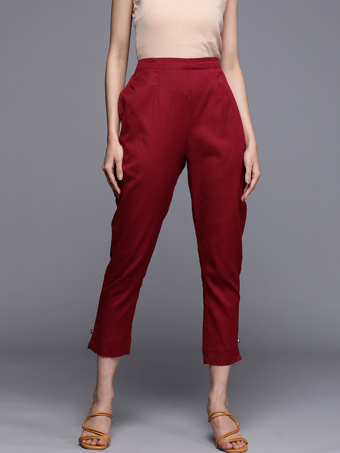 

Libas Women Maroon Regular Fit Cotton Solid Trousers