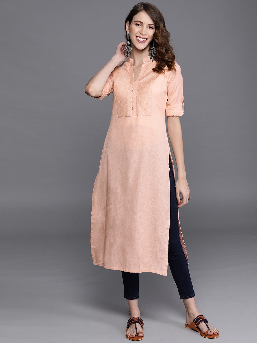 

Libas Women Peach-Coloured Yoke Design Kurta