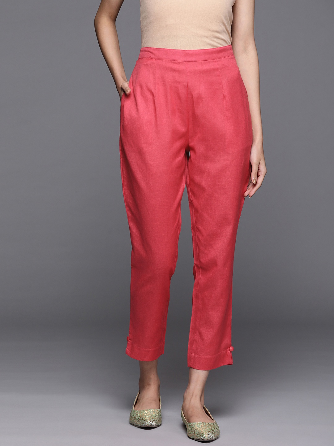 

Libas Women Pink Regular Fit Solid Peg Trousers