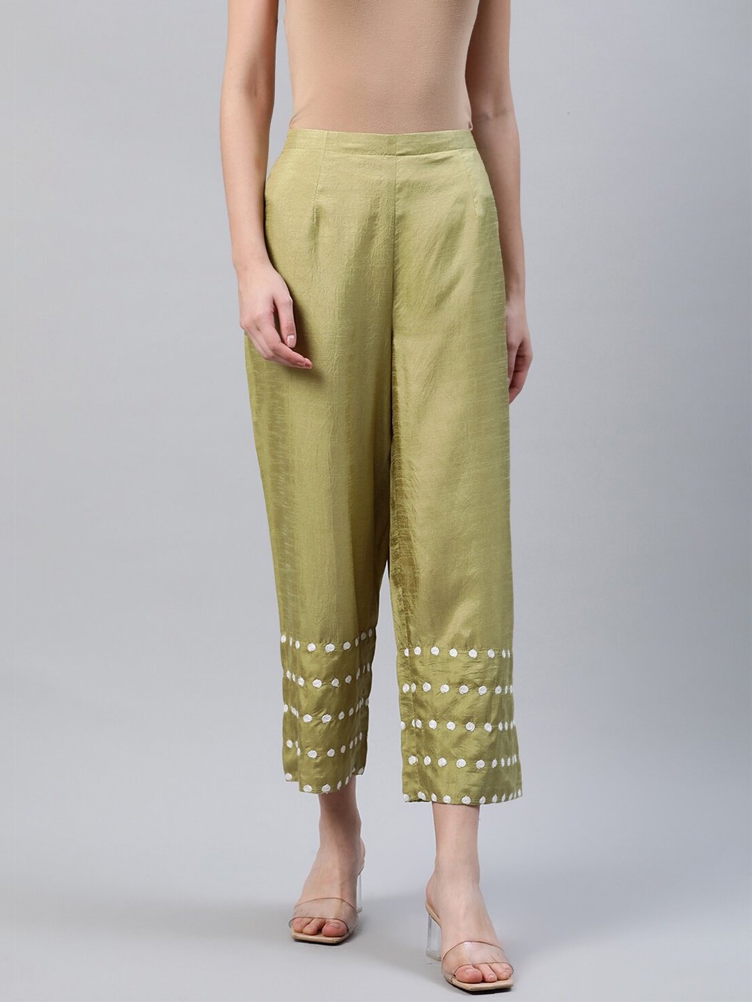 

Libas Women Green Embroidered Straight Fit Trousers
