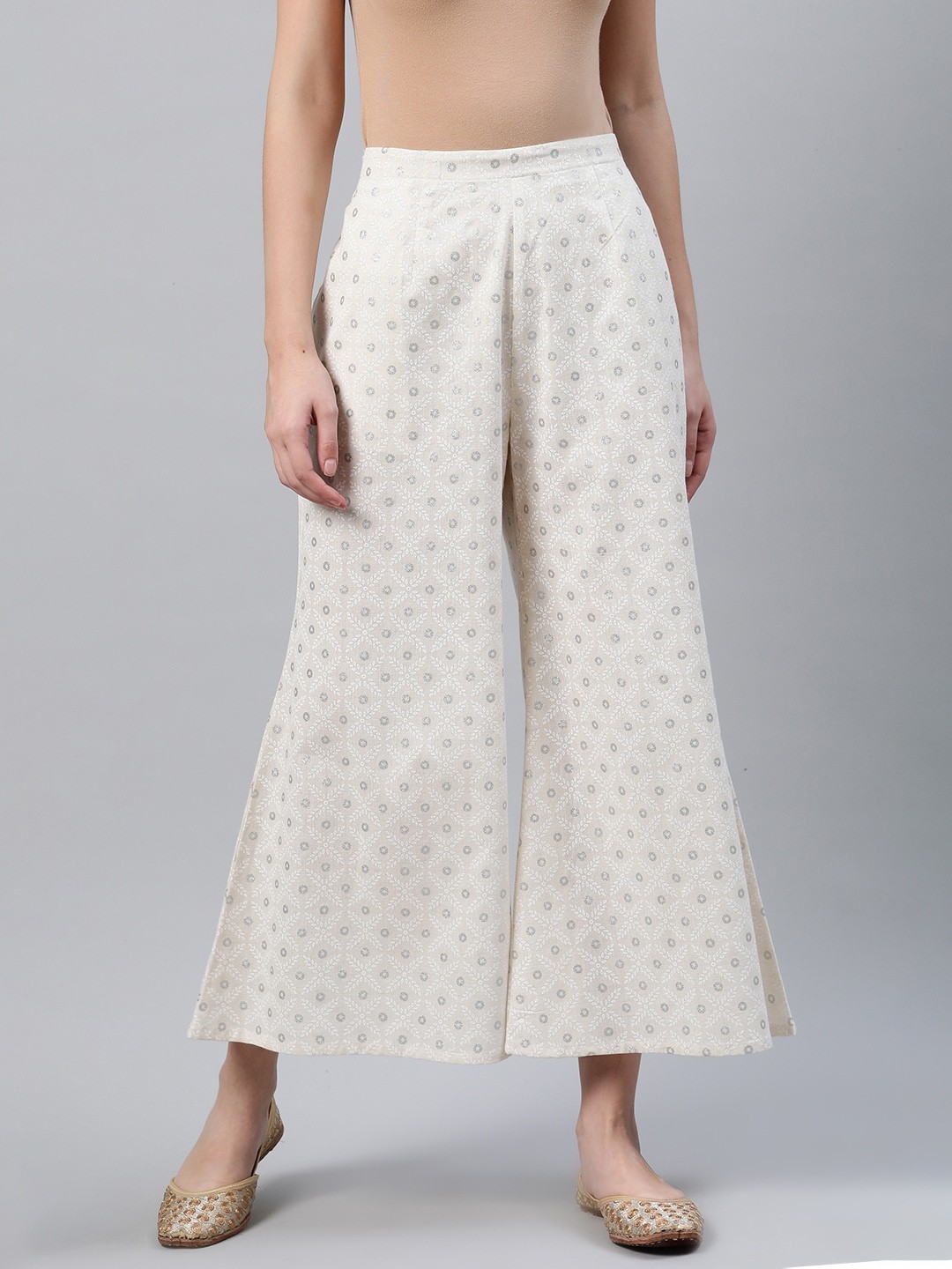 

Libas Women Cream-Coloured Printed Wide Leg Palazzos