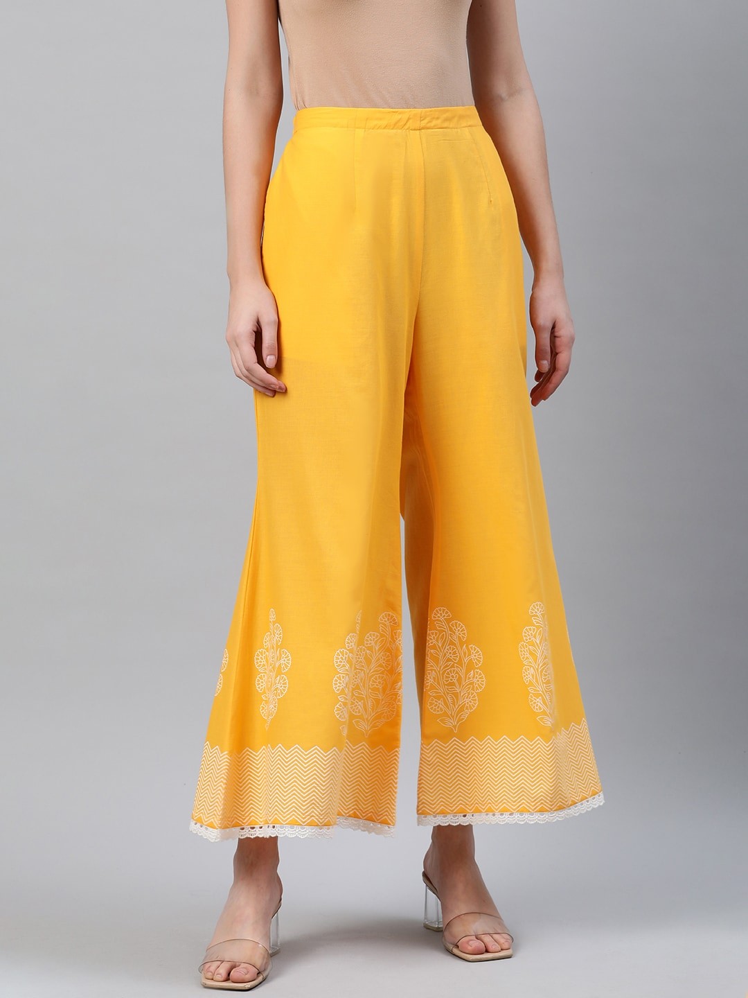 

Libas Women Yellow & White Printed Wide Leg Palazzos
