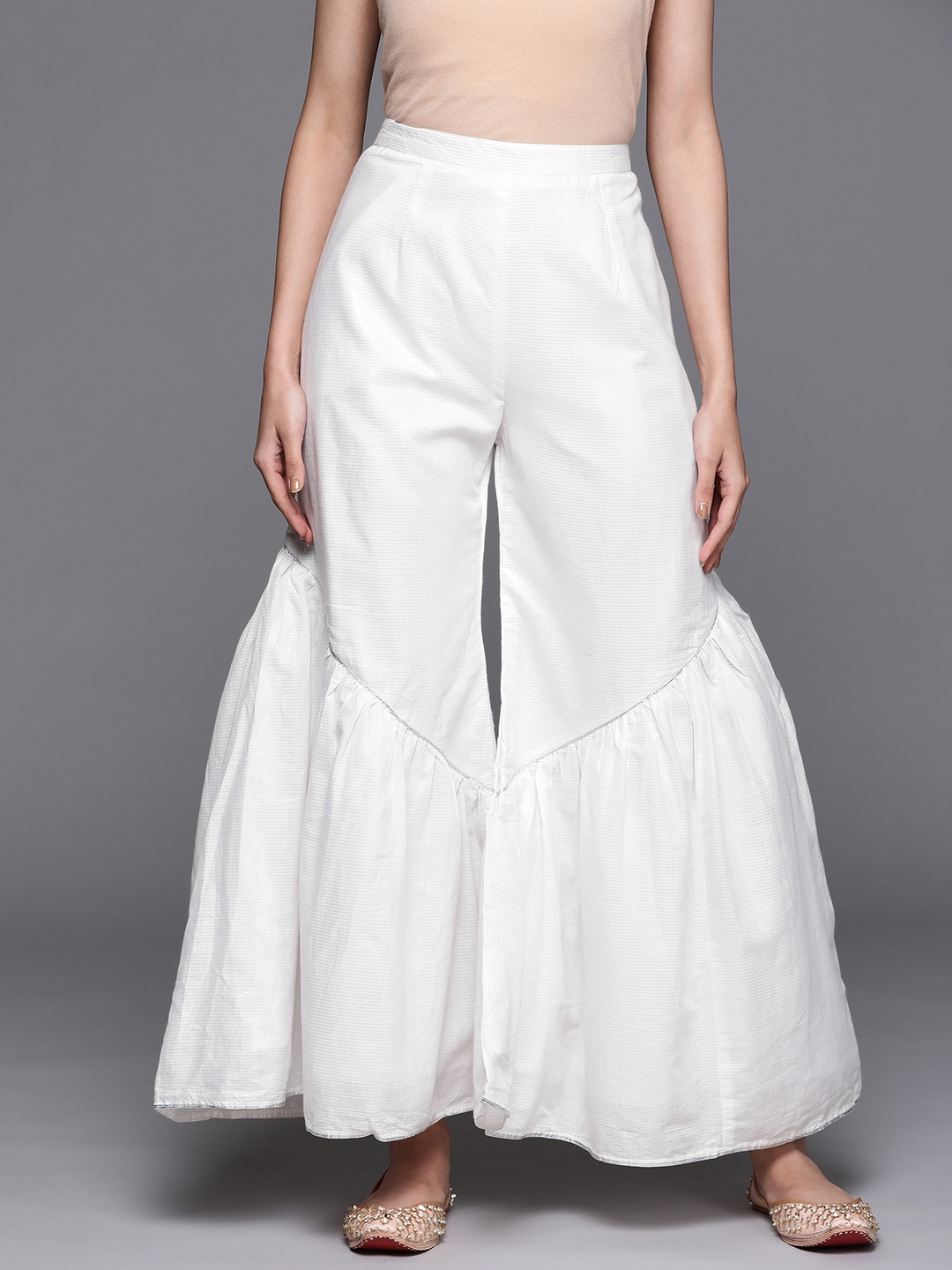 

Libas Women White Flared Ethnic Sharara