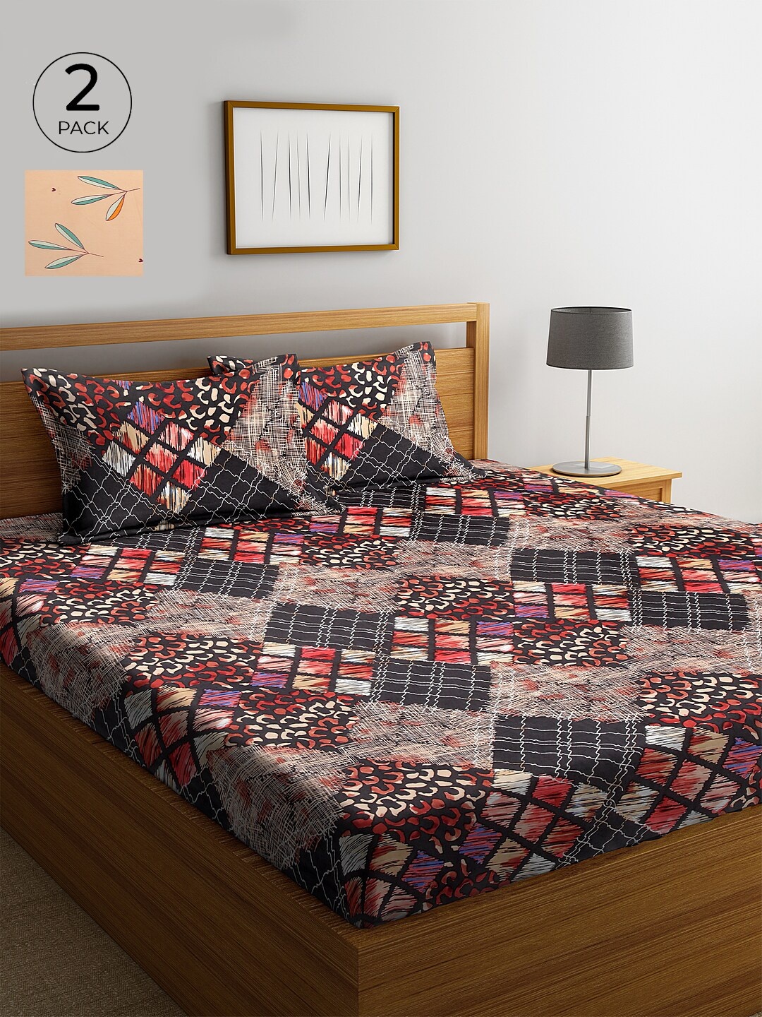 

KLOTTHE 210 TC Set of 2 Cotton King Bedsheet with 4 Pillow Covers, Beige