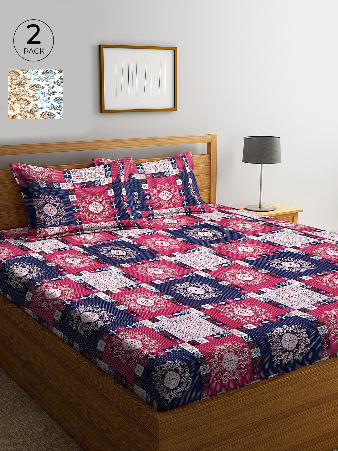 

KLOTTHE Multicoloured Floral 210 TC Cotton 2 King Bedsheet with 4 Pillow Covers, Multi