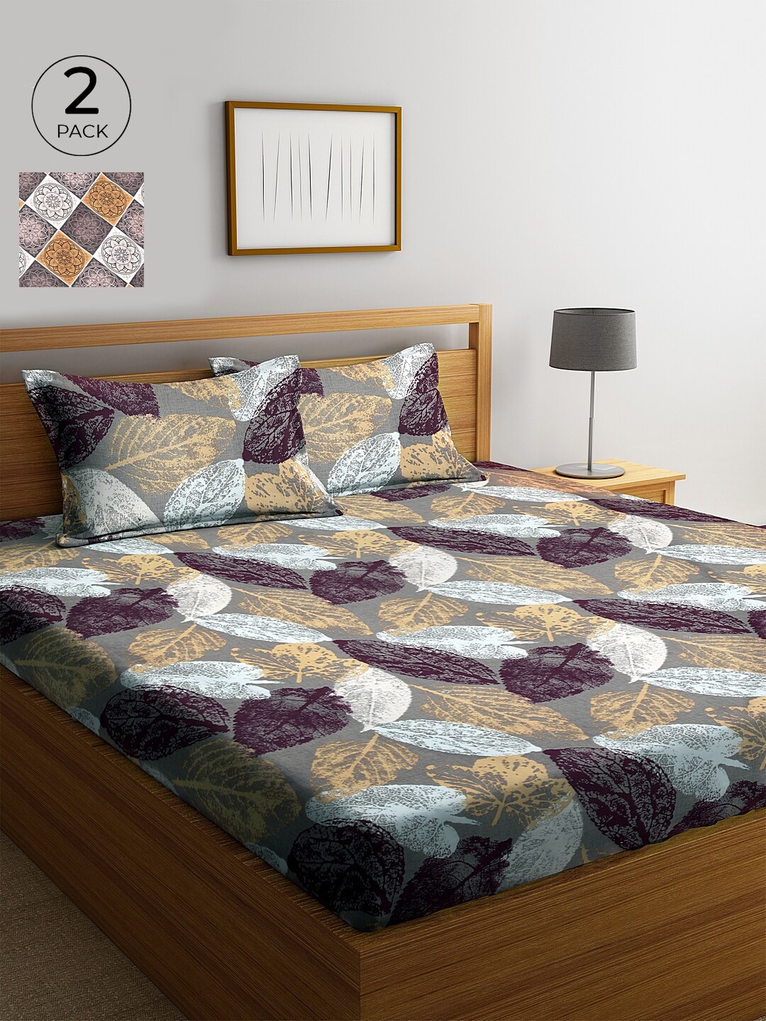 

KLOTTHE Multicoloured Abstract 210 TC Cotton 2 King Bedsheet with 4 Pillow Covers, Multi