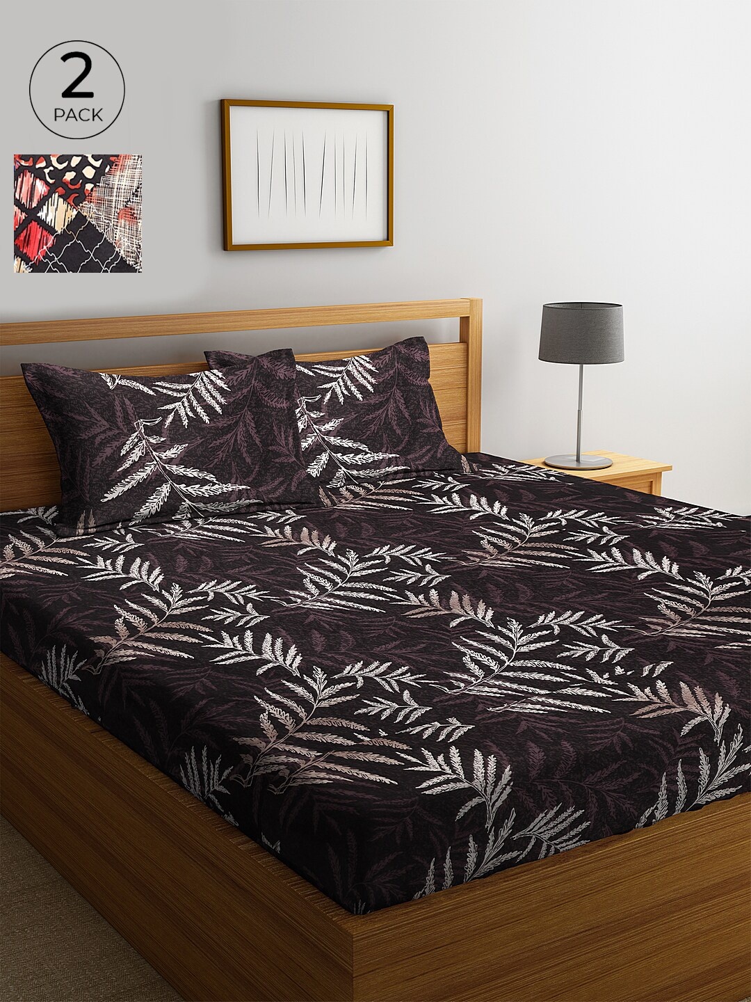 

KLOTTHE 210 TC Set of 2 Cotton King Bedsheet with 4 Pillow Covers, Brown
