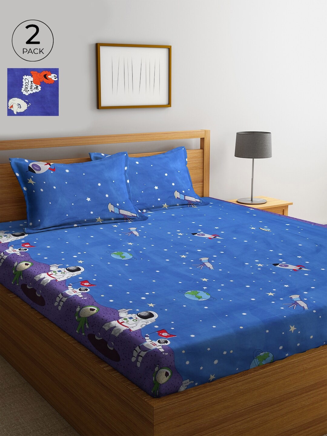 

KLOTTHE 210 TC Set of 2 Cotton King Bedsheet with 4 Pillow Covers, Blue