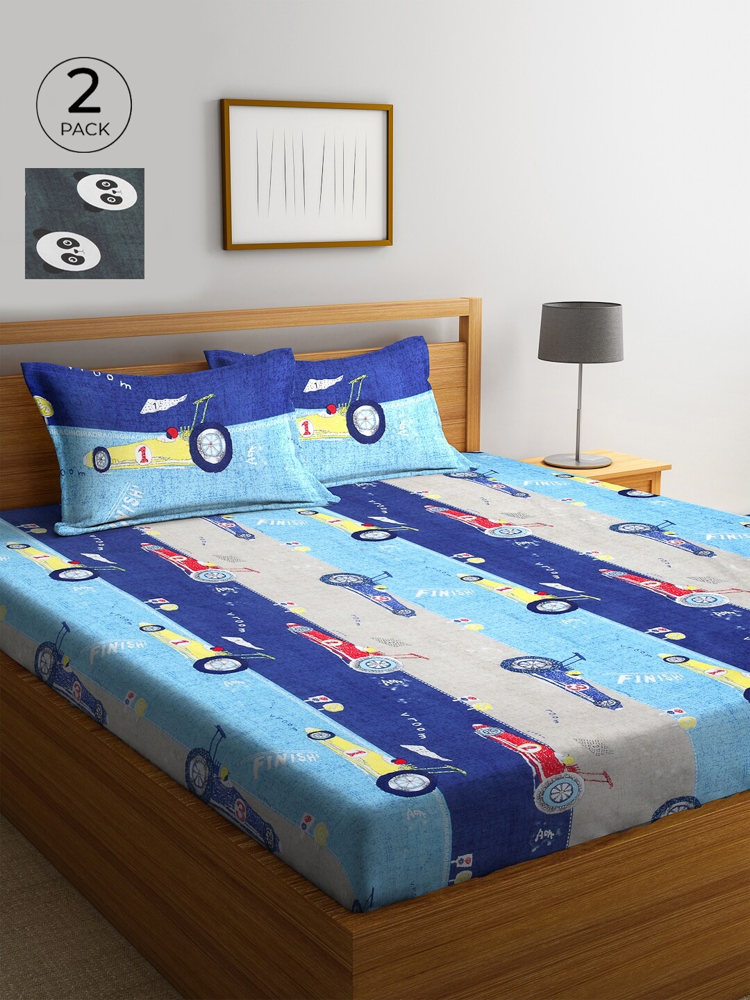 

KLOTTHE 210 TC Cotton 2 King Bedsheet with 4 Pillow Covers, Blue