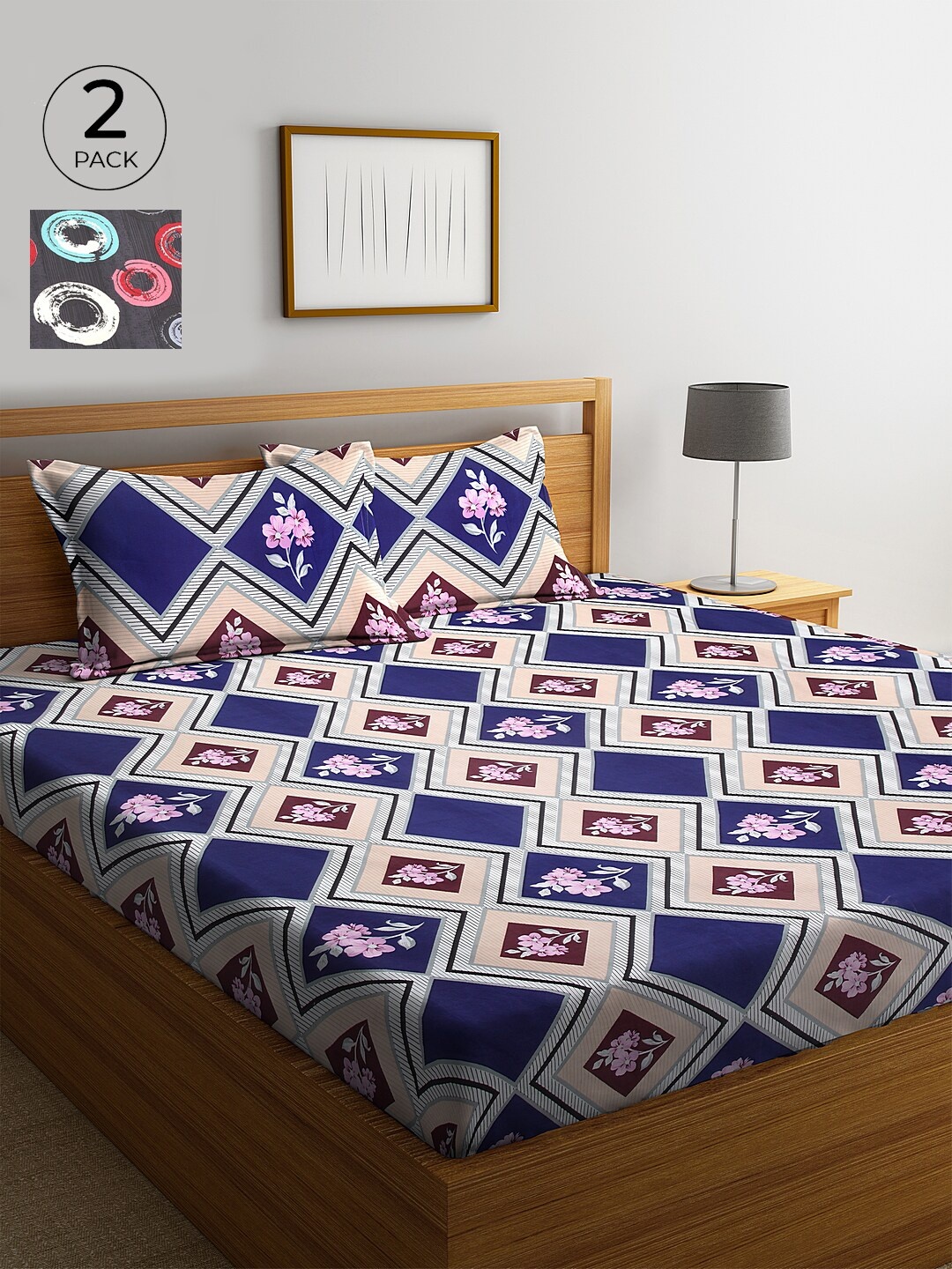 

KLOTTHE 210 TC Cotton 2 King Bedsheet with 4 Pillow Covers, Blue