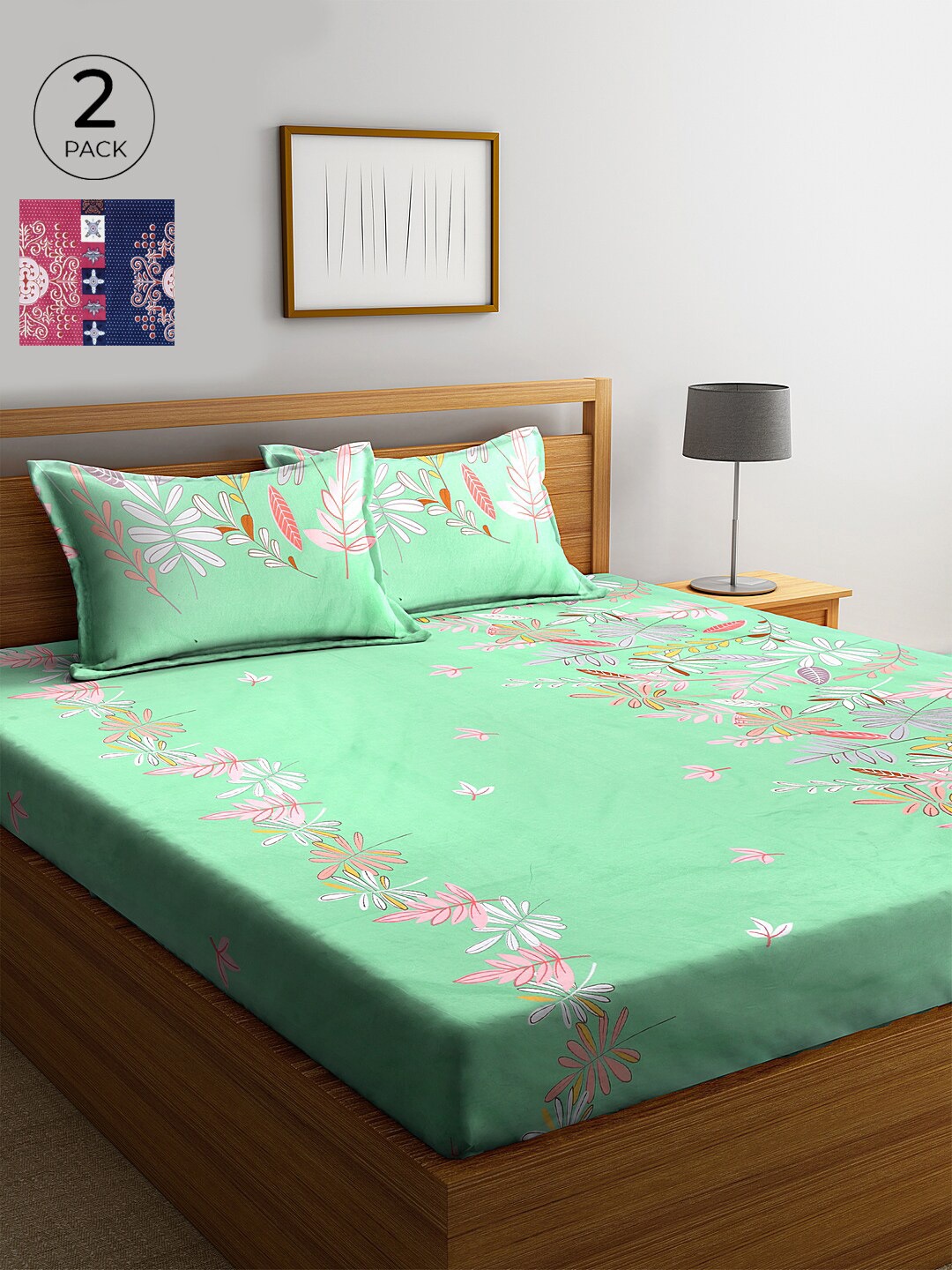 

KLOTTHE Multicoloured Graphic 210 TC Cotton 2 King Bedsheet with 4 Pillow Covers, Multi