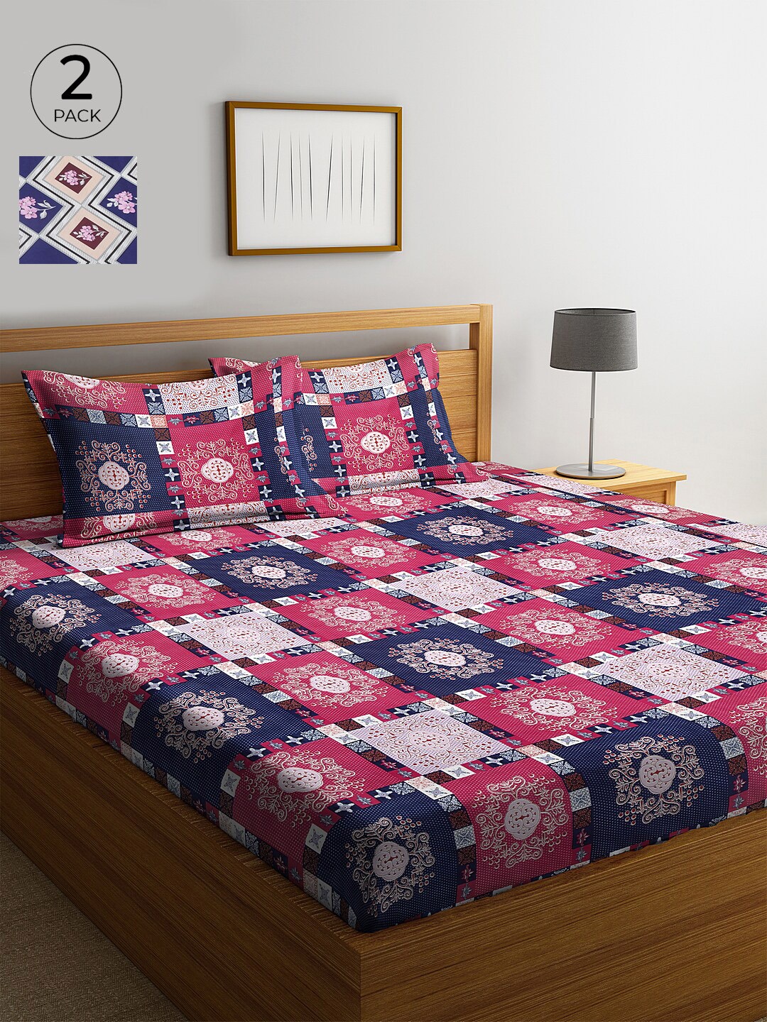 

KLOTTHE 210 TC Cotton 2 King Bedsheet with 4 Pillow Covers, Navy blue