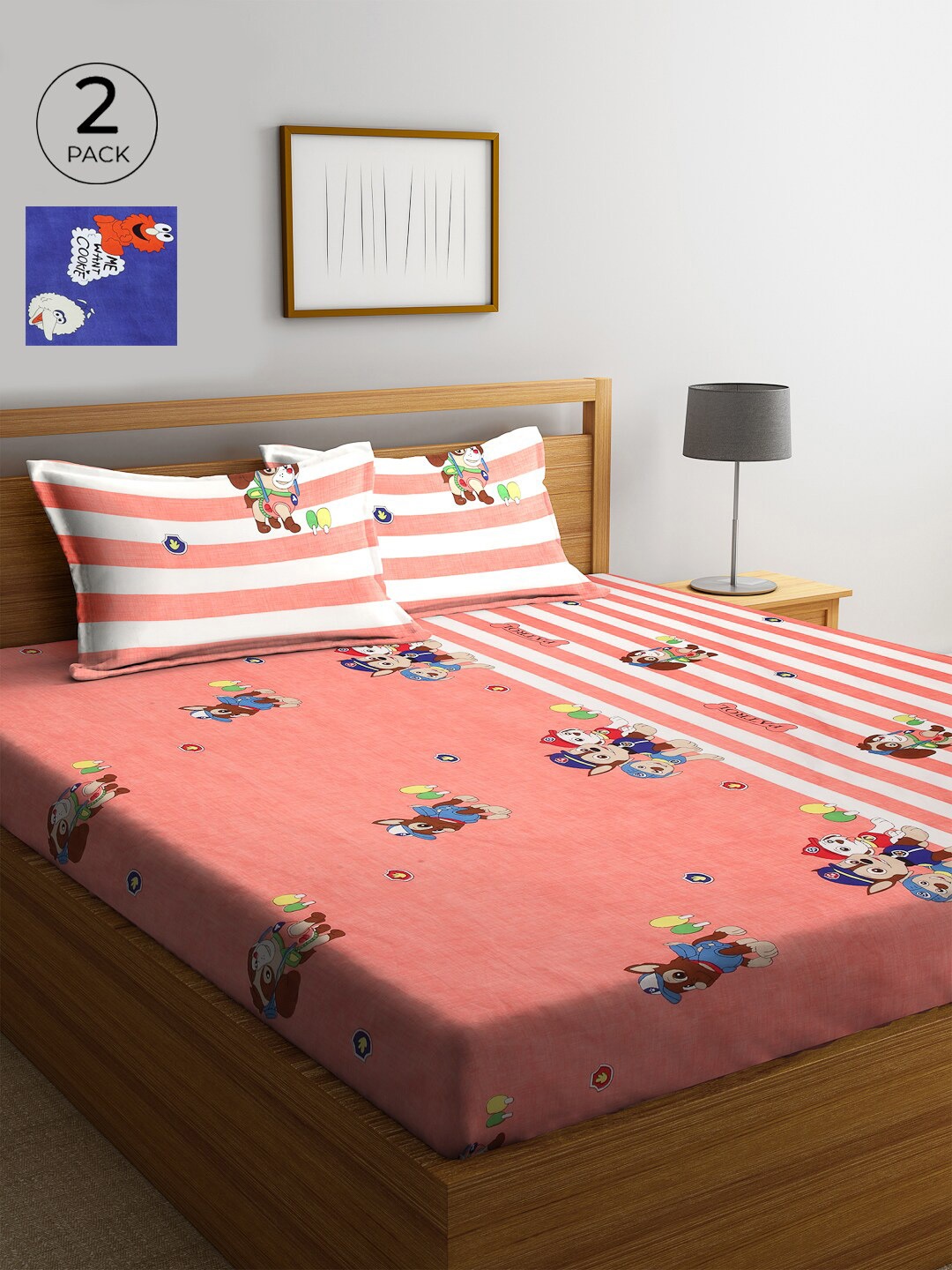 

KLOTTHE Multicoloured Graphic 210 TC Cotton 2 King Bedsheet with 4 Pillow Covers, Multi