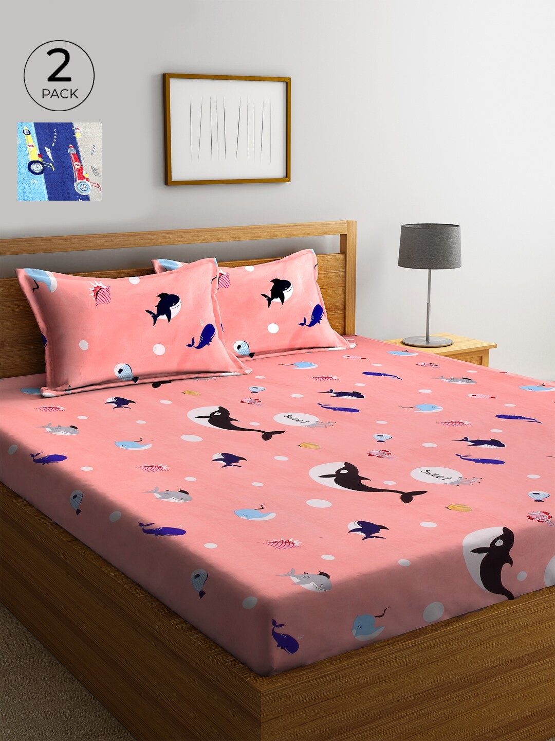 

KLOTTHE 210 TC Cotton 2 King Bedsheet with 4 Pillow Covers, Peach