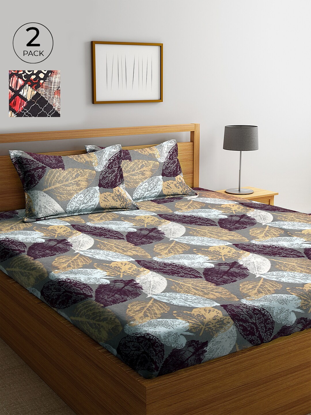 

KLOTTHE 210 TC Set of 2 Cotton King Bedsheet with 4 Pillow Covers, Grey