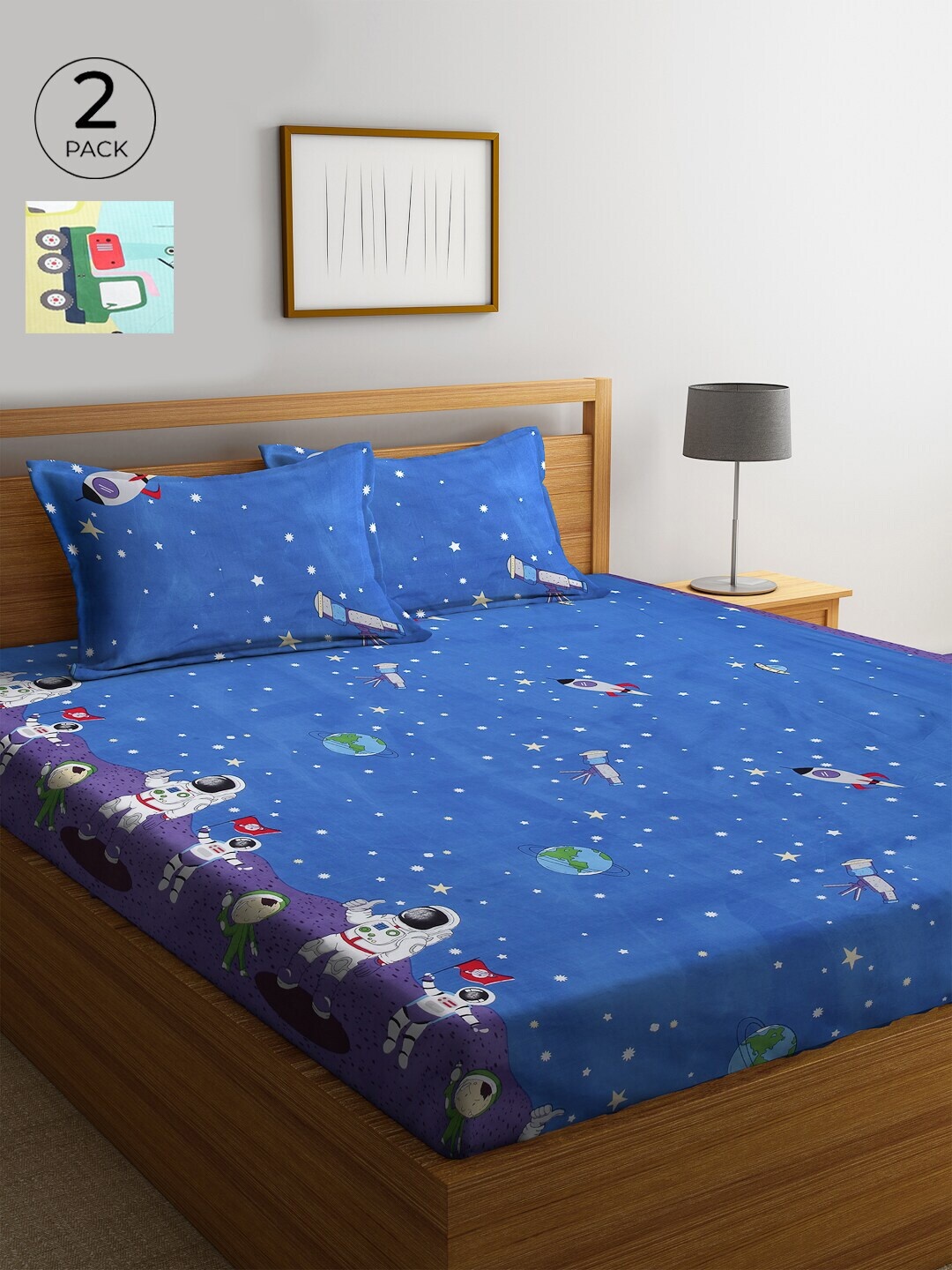 

KLOTTHE Set of 2 Multicoloured Conversational 300 TC King Bedsheet with 4 Pillow Covers, Multi