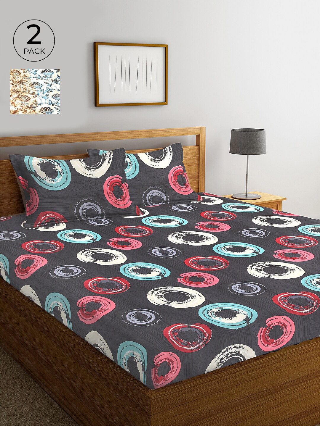 

KLOTTHE Blue & Brown 210 TC Cotton 2 King Bedsheet with 4 Pillow Covers