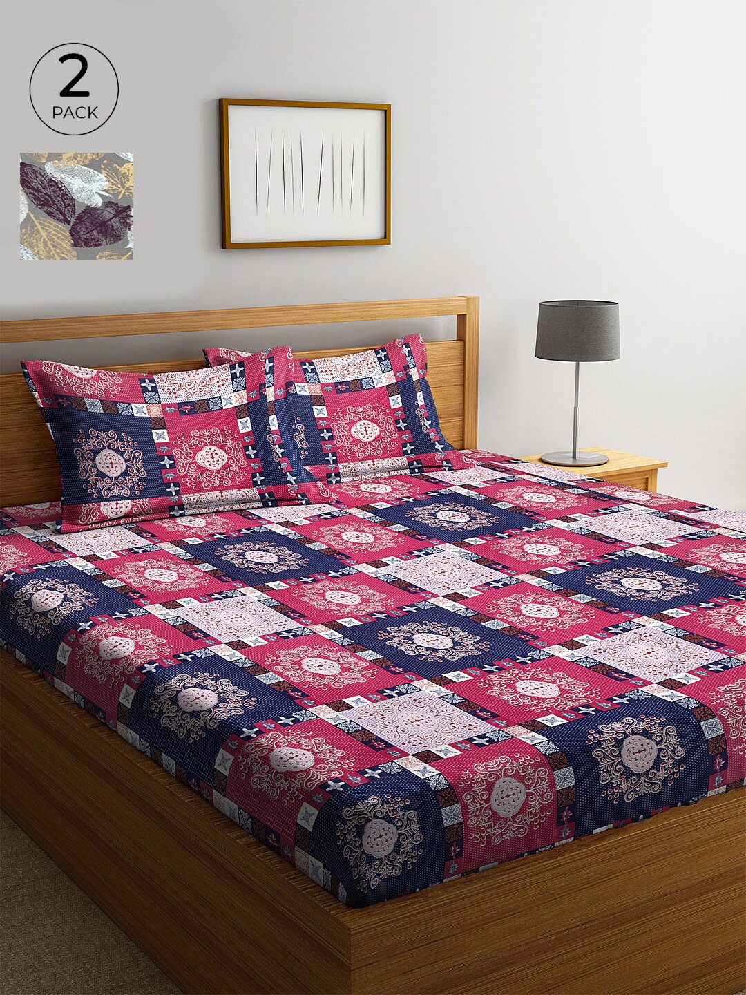 

KLOTTHE Multicoloured Geometric 210 TC Cotton 2 King Bedsheet with 4 Pillow Covers, Multi
