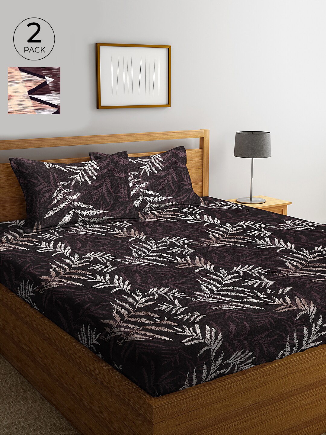 

KLOTTHE Brown & Peach-Coloured Abstract 210 TC Cotton 2 King Bedsheet with 4 Pillow Covers