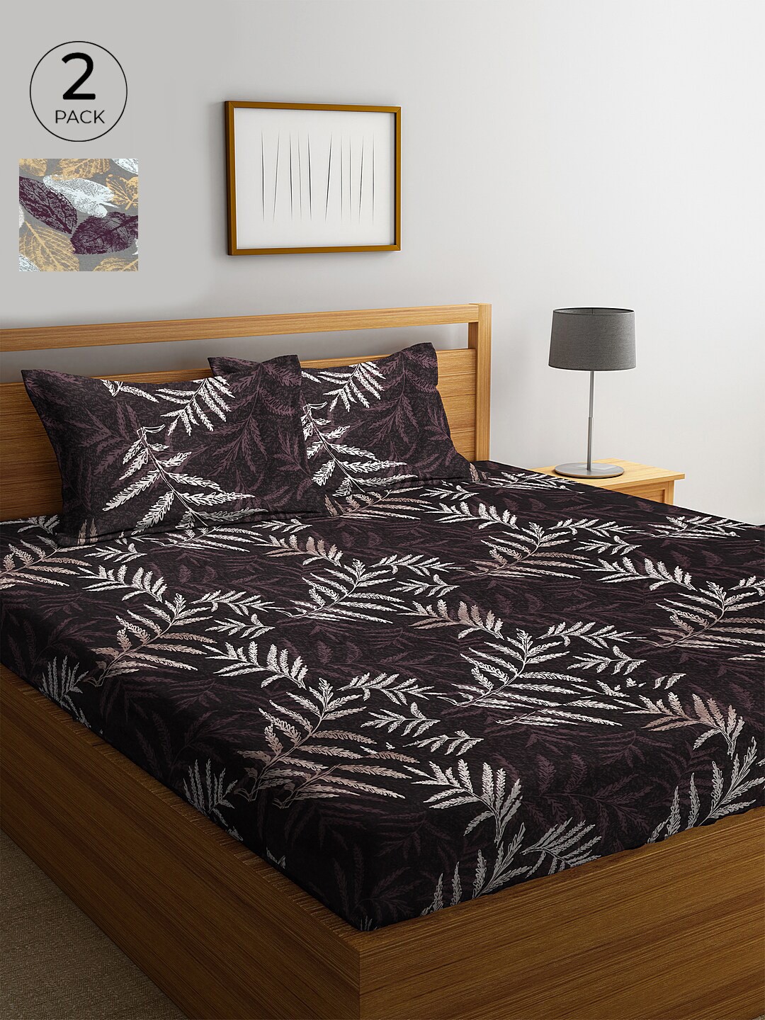

KLOTTHE Pack of 2 Grey Floral 210 TC Cotton King Bedsheets with 4 Pillow Covers
