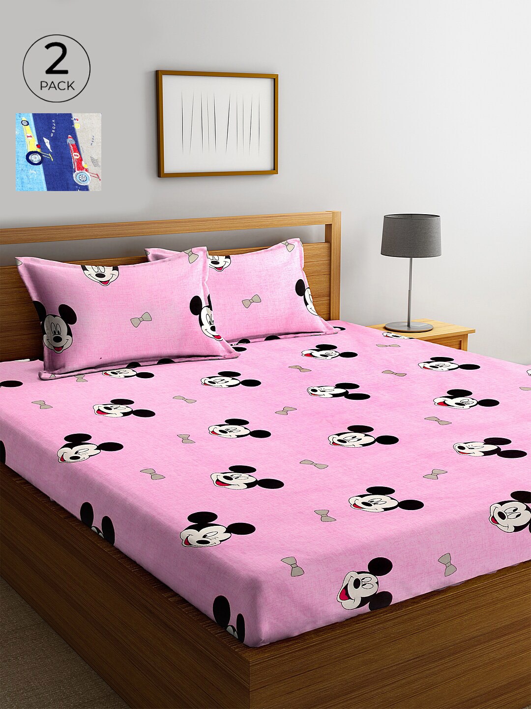 

KLOTTHE Pink & Blue Cartoon Characters 210 TC Cotton 2 King Bedsheet with 4 Pillow Covers