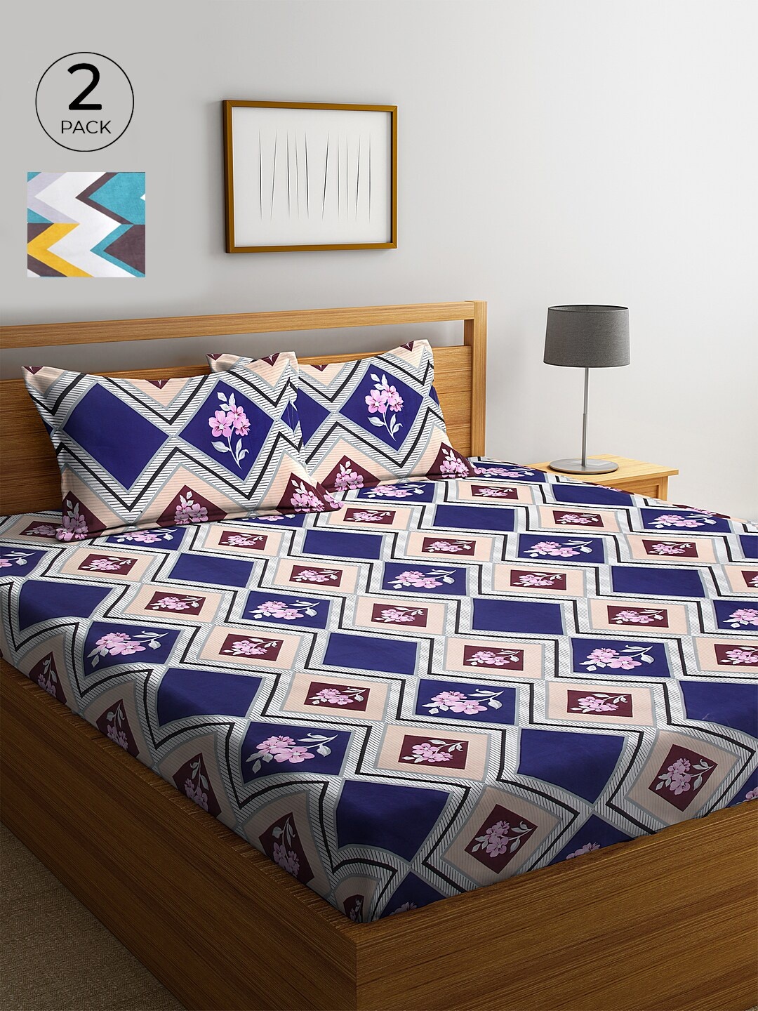 

KLOTTHE Multicoloured Geometric 210 TC Cotton 2 King Bedsheet with 4 Pillow Covers, Multi