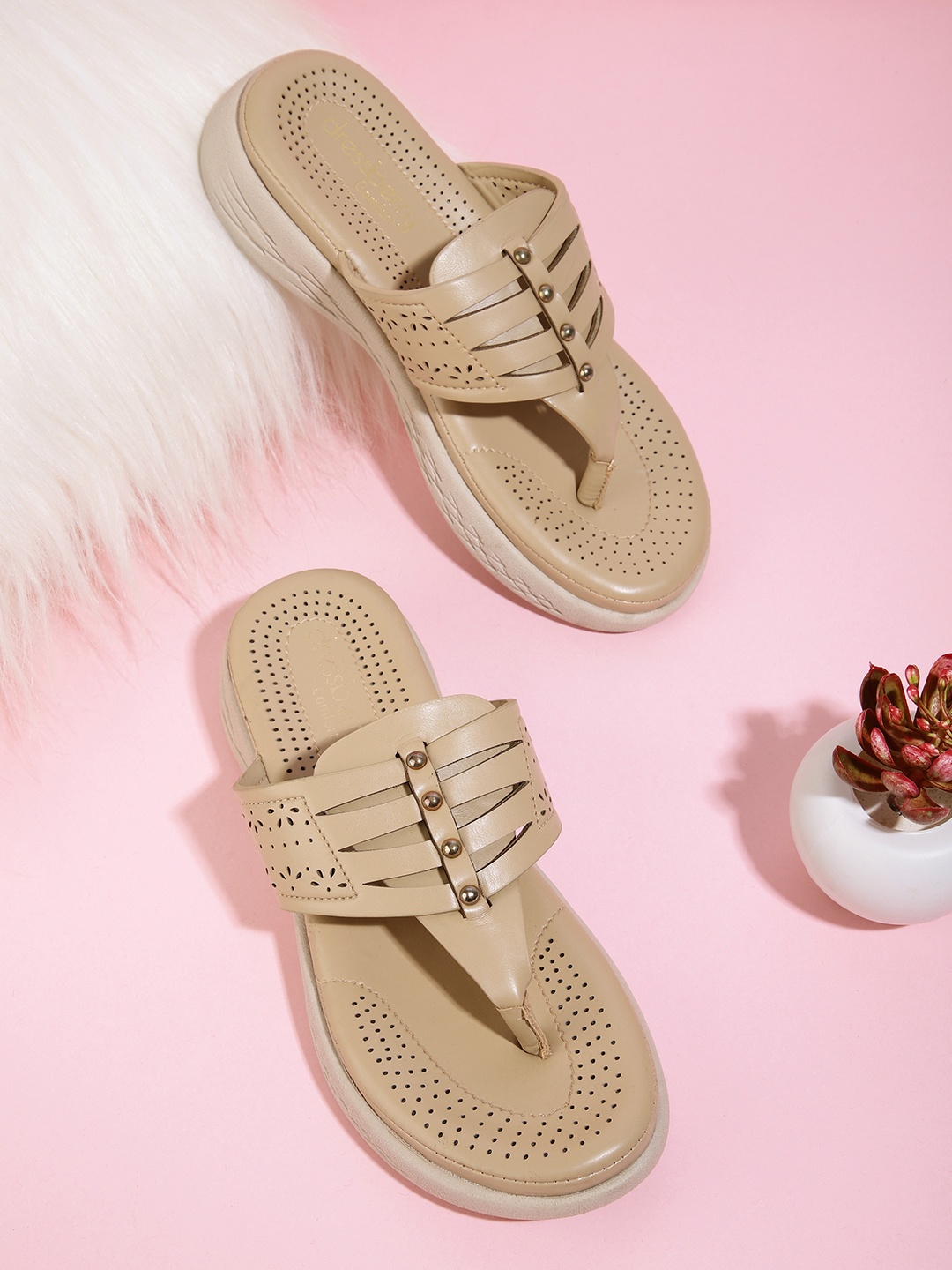 

DressBerry Beige Laser Cuts Comfort Heels