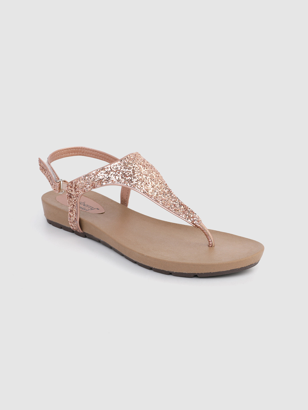 

DressBerry Women Rose Gold Embellished T-Strap Flats