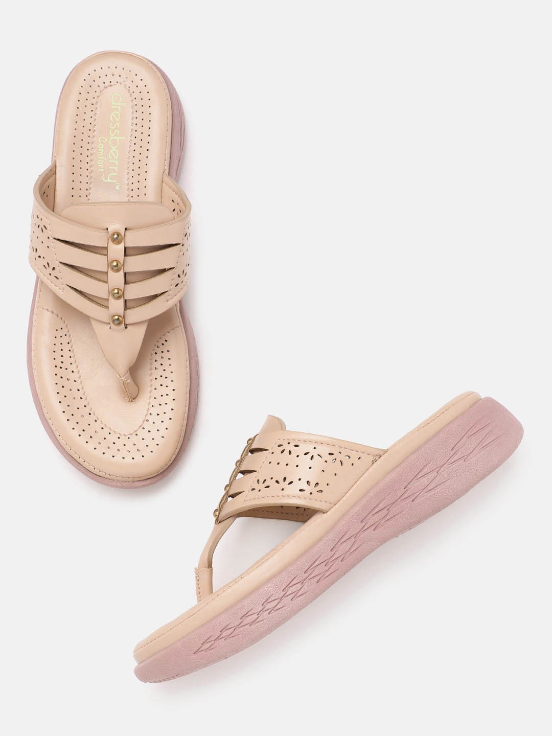 

DressBerry Peach-Coloured Laser Cut Comfort Heels