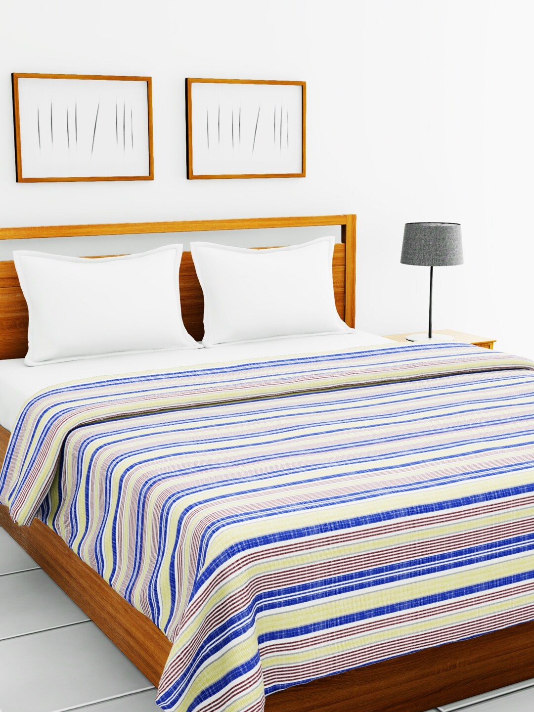 

BIANCA Blue & White Striped AC Room 150 GSM Double Bed Quilt