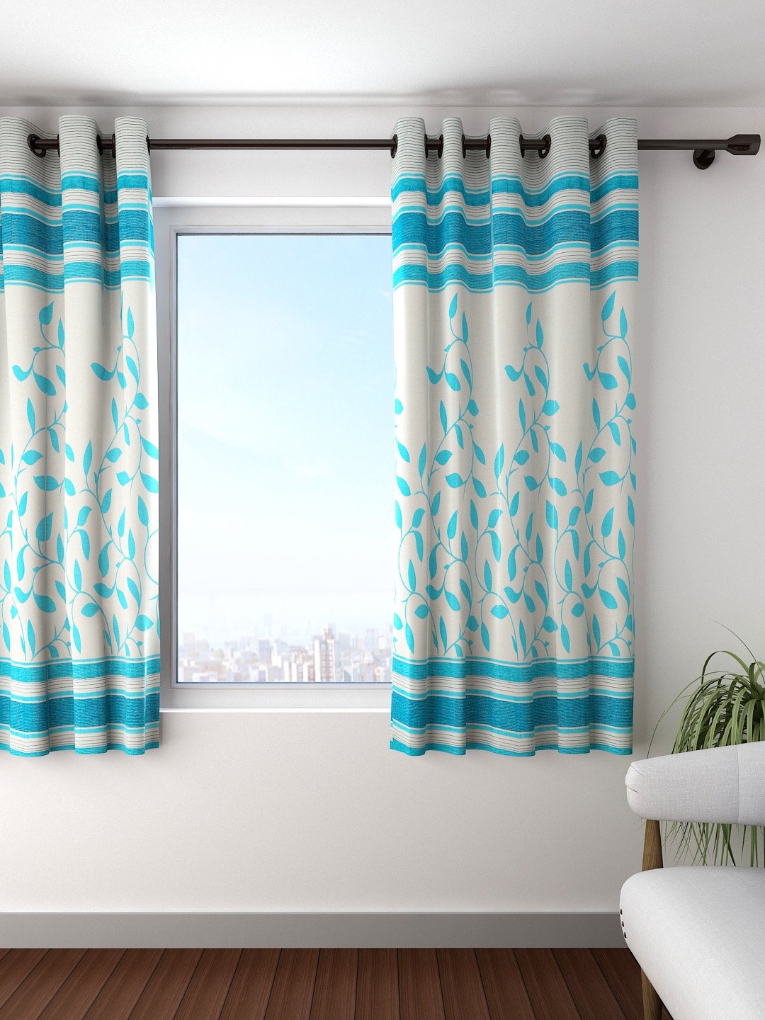 

Cortina Blue Single Patterned Blackout Window Curtain