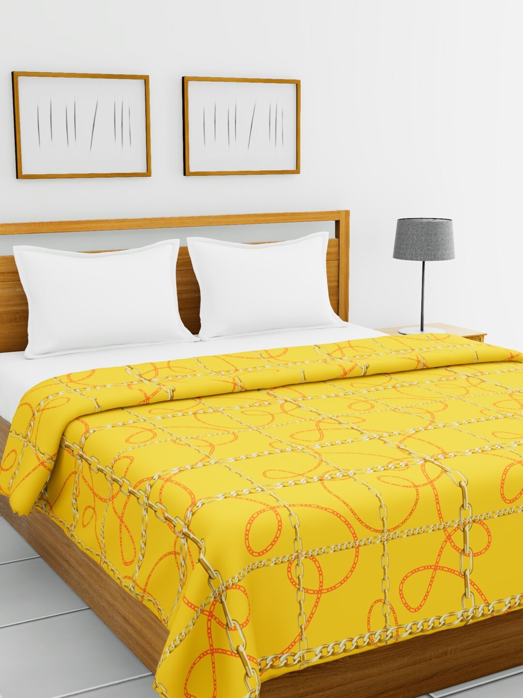 

BIANCA Yellow & Gold-Toned Abstract AC Room 150 GSM Double Bed Quilt