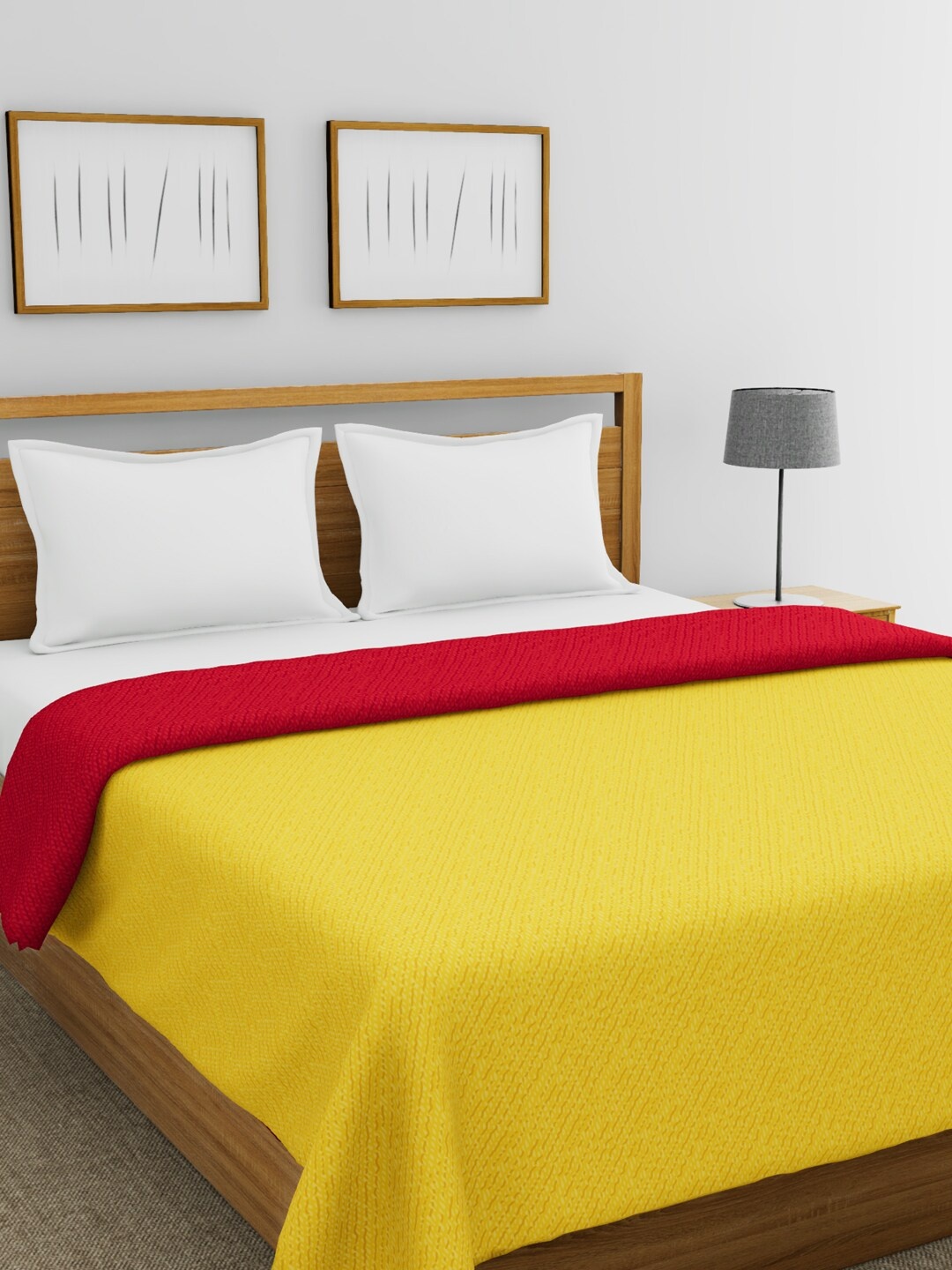 

BIANCA Yellow & Red Solid AC Room 150 GSM Double Bed Quilt