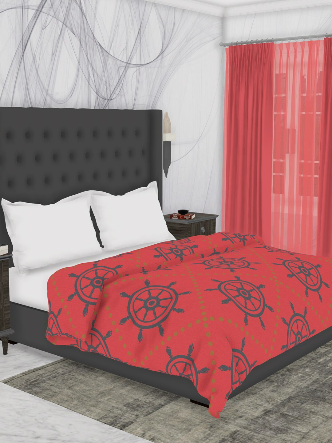 

BIANCA Pink & Grey Abstract AC Room 150 GSM Pure Cotton Double Bed Quilt