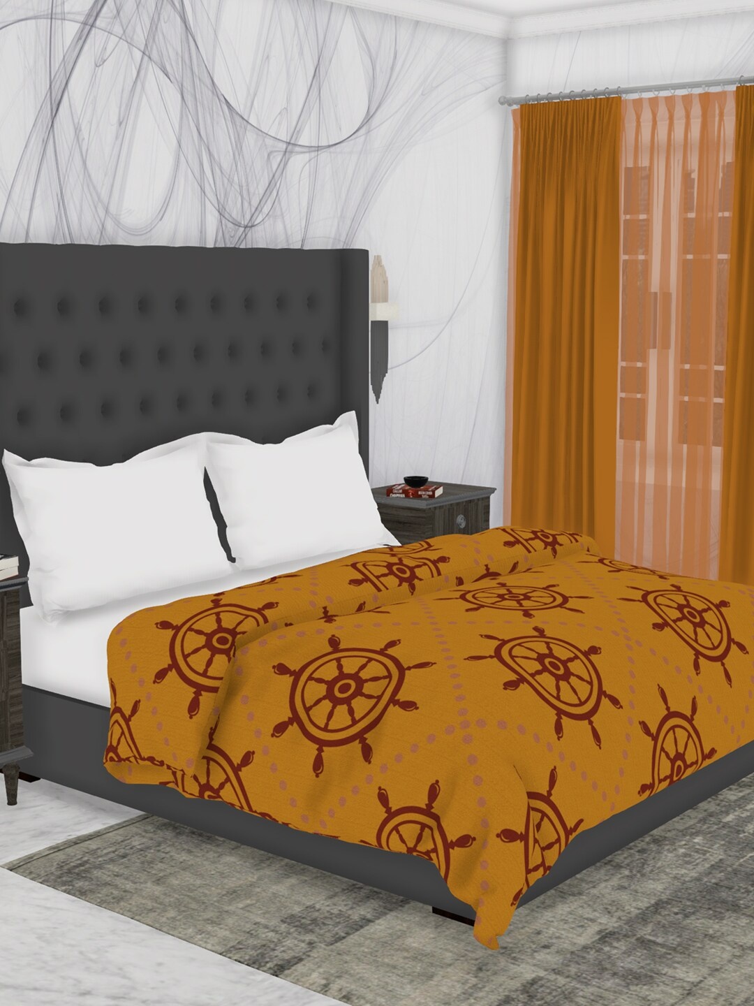 

BIANCA Mustard Yellow & Brown Geometric AC Room 150 GSM Cotton Double Bed Quilt