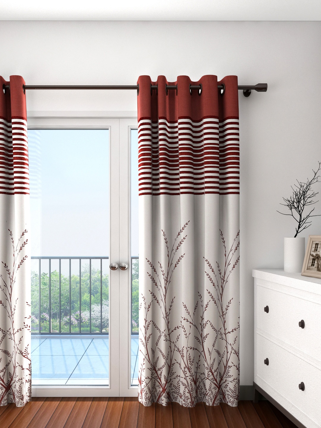 

Cortina Off-White & Maroon Single Patterned Blackout Door Curtain