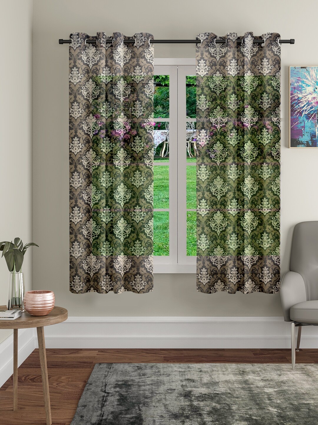 

Cortina Black & Brown Set of 2 Printed Sheer Window Curtains