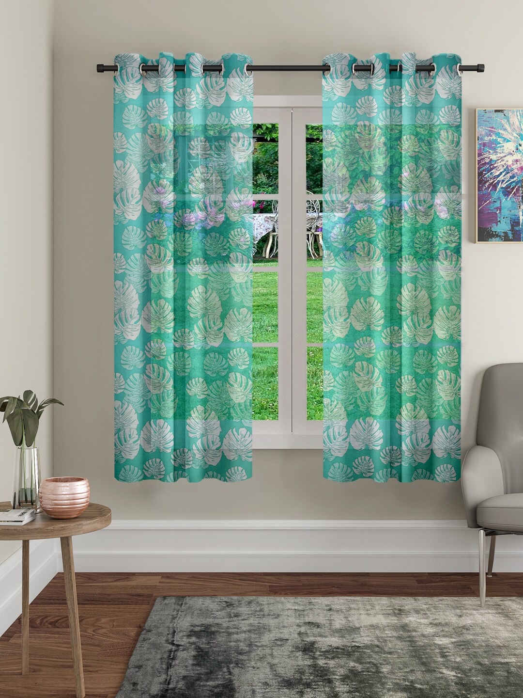 

Cortina Sea Green & White Set of 2 Curtains
