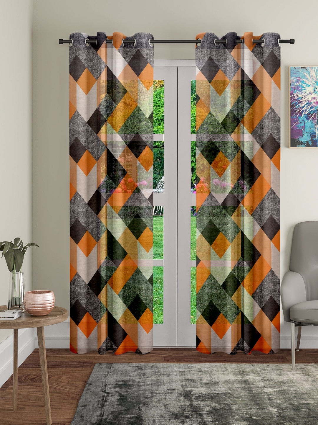 

Cortina Grey & Orange Set of 2 Sheer Curtains