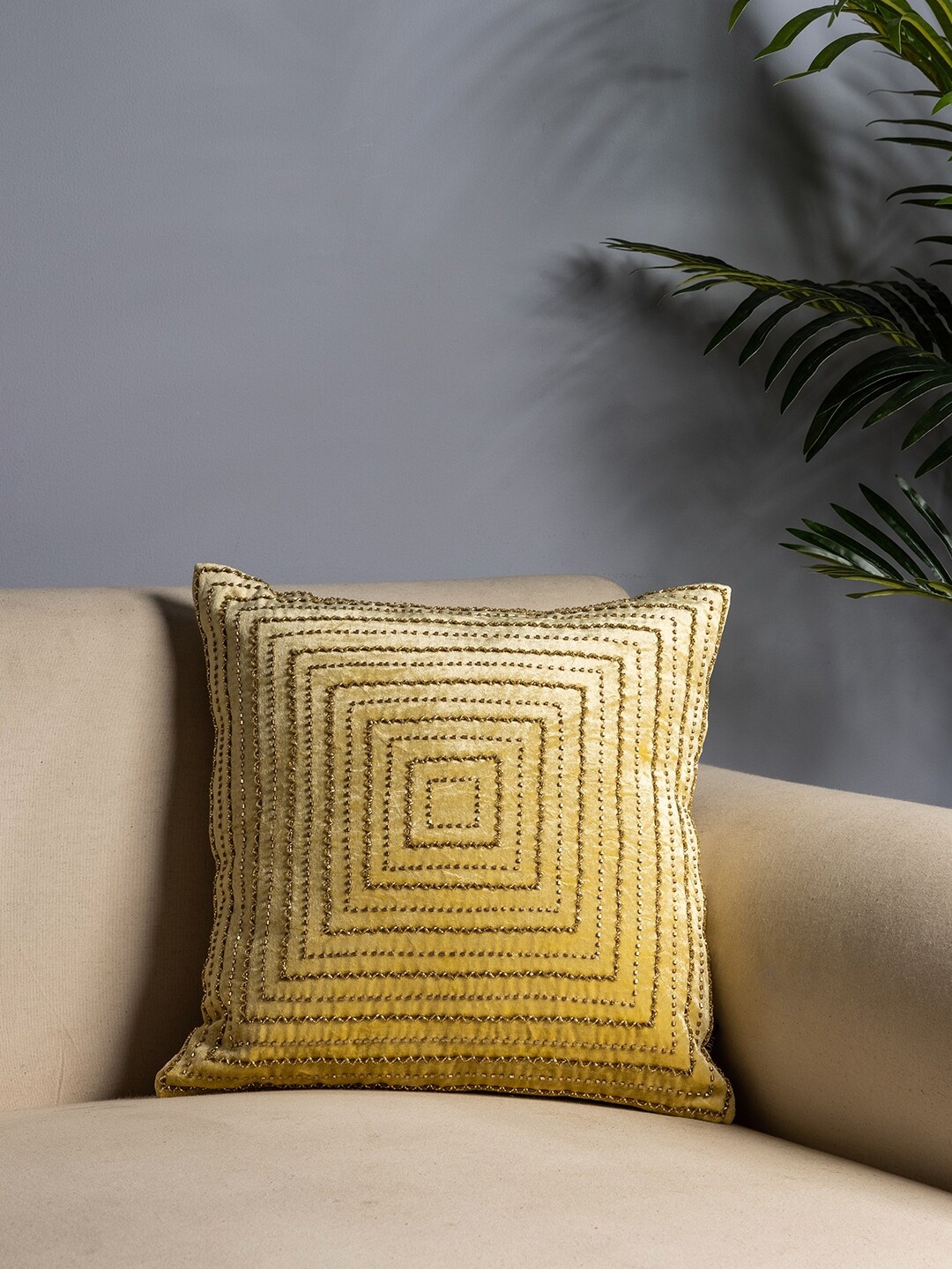 

Pure Home and Living Beige & Gold-Toned Single Embroidered Square Cushion Cover