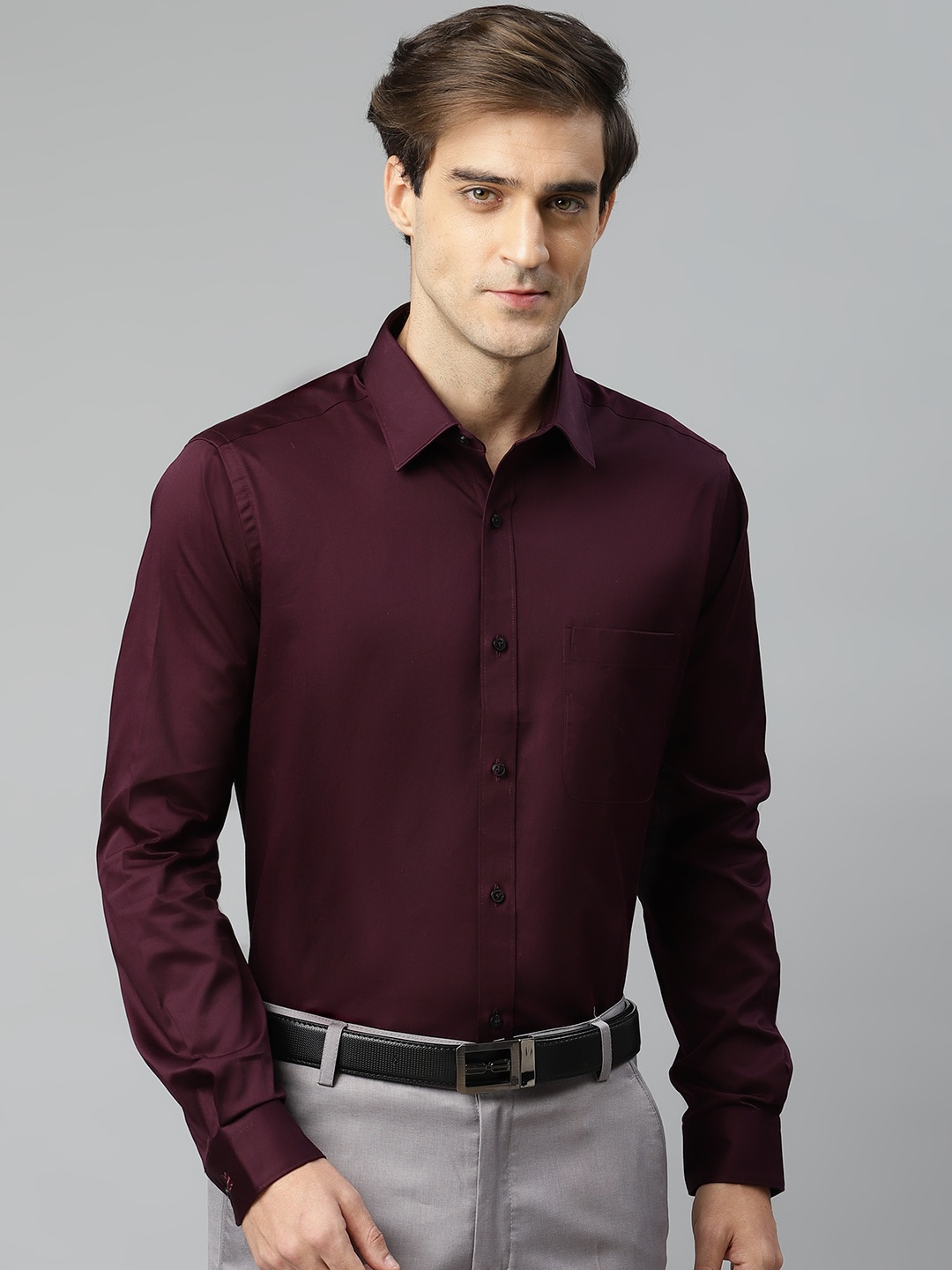 

Raymond Men Burdundy Slim Fit Solid Pure Cotton Formal Shirt, Burgundy