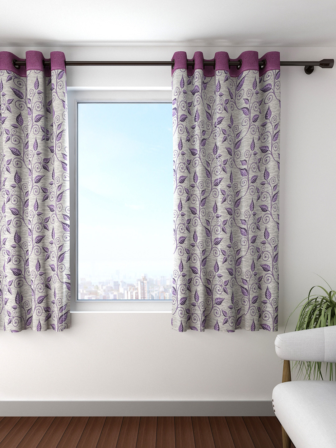 

Cortina Beige Single Leaf Print Jacquard Blackout Window Curtain