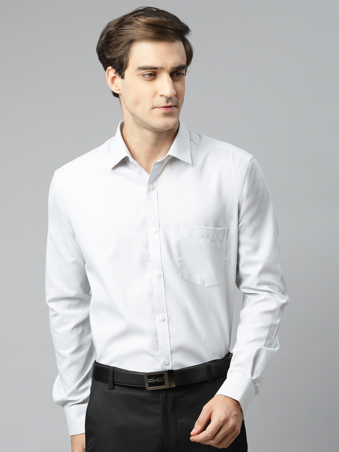 

Park Avenue Men Grey Slim Fit Self Design Formal Shirt