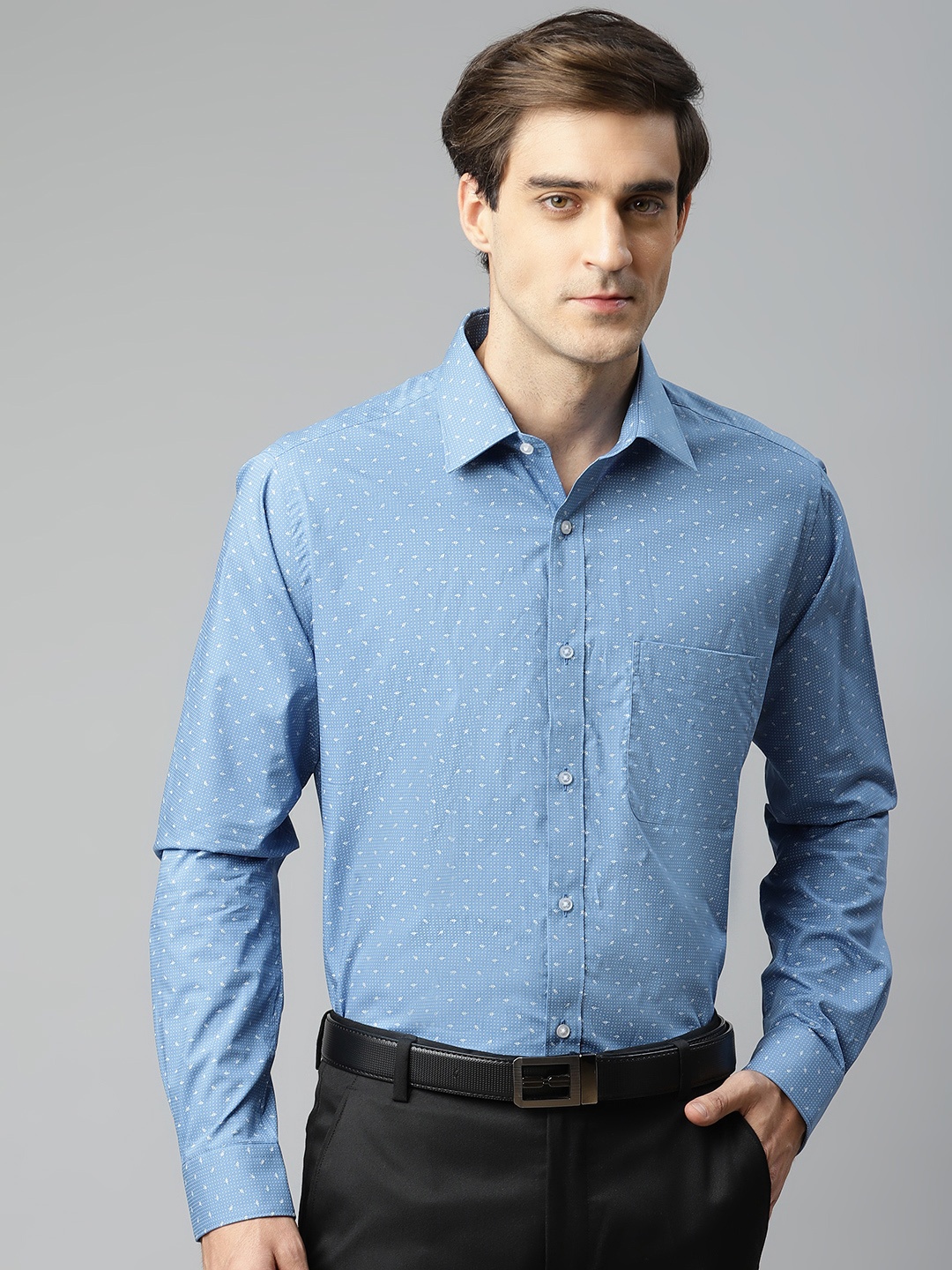 

Raymond Men Blue & White Pure Cotton Slim Fit Printed Formal Shirt