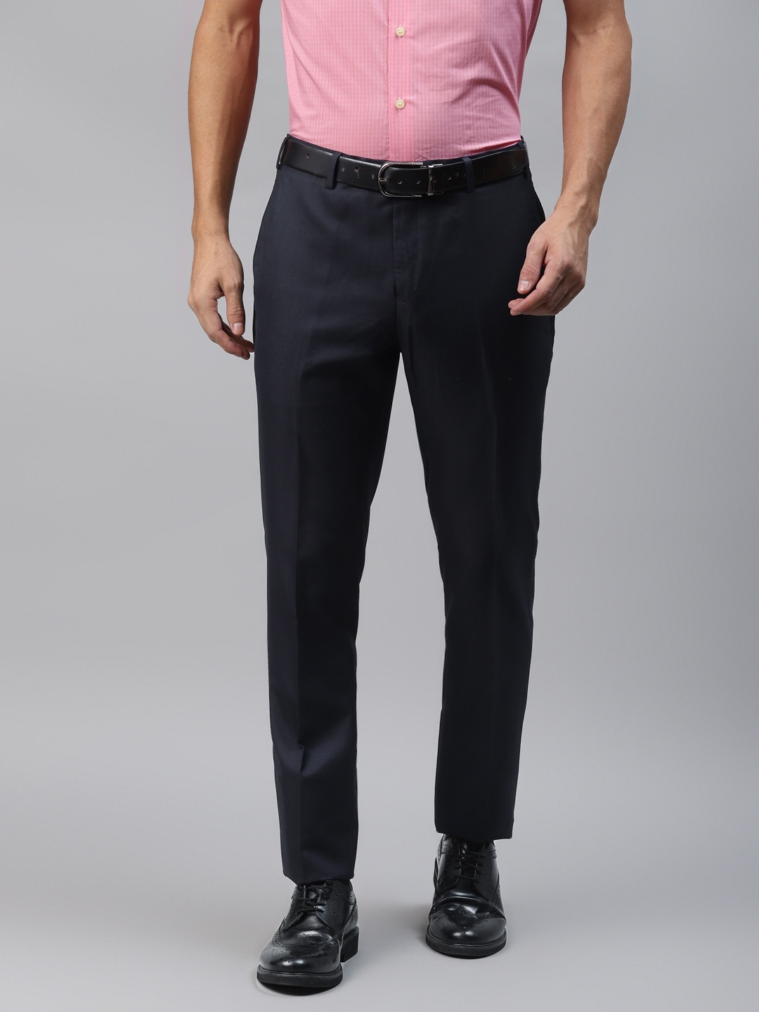 

Raymond Men Navy Blue Solid Slim Fit Regular Trousers