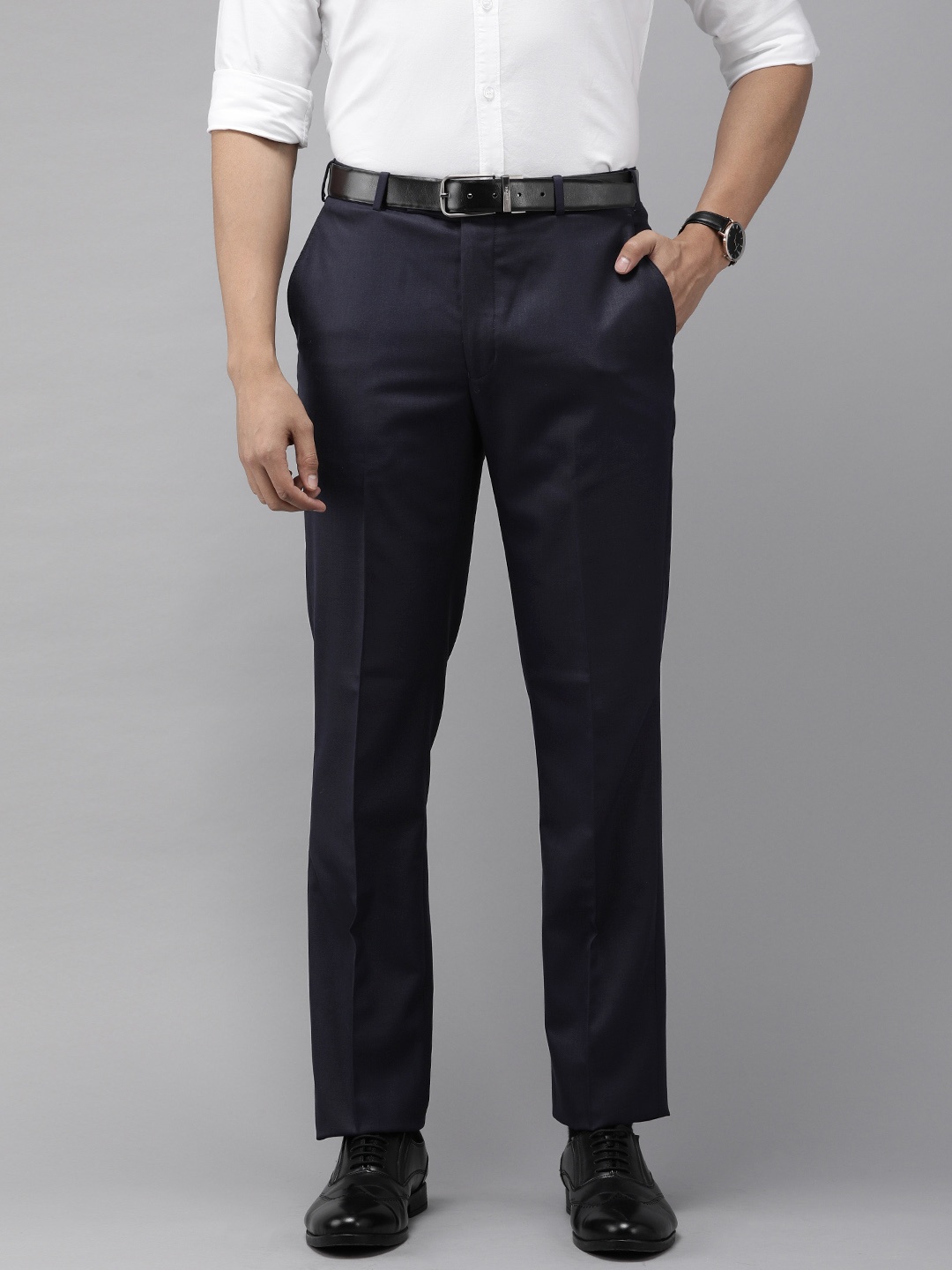 

Park Avenue Men Navy Blue Smart Fit Formal Trousers